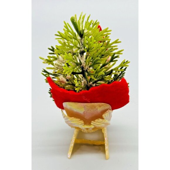 Vintage Christmas Ornament Plastic Face Santa in Sleigh Felt Bird Feeder Seeds - Picture 4 of 10